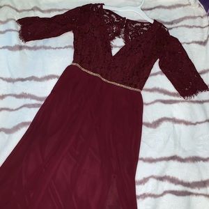 Burgundy Prom Dress With Slit